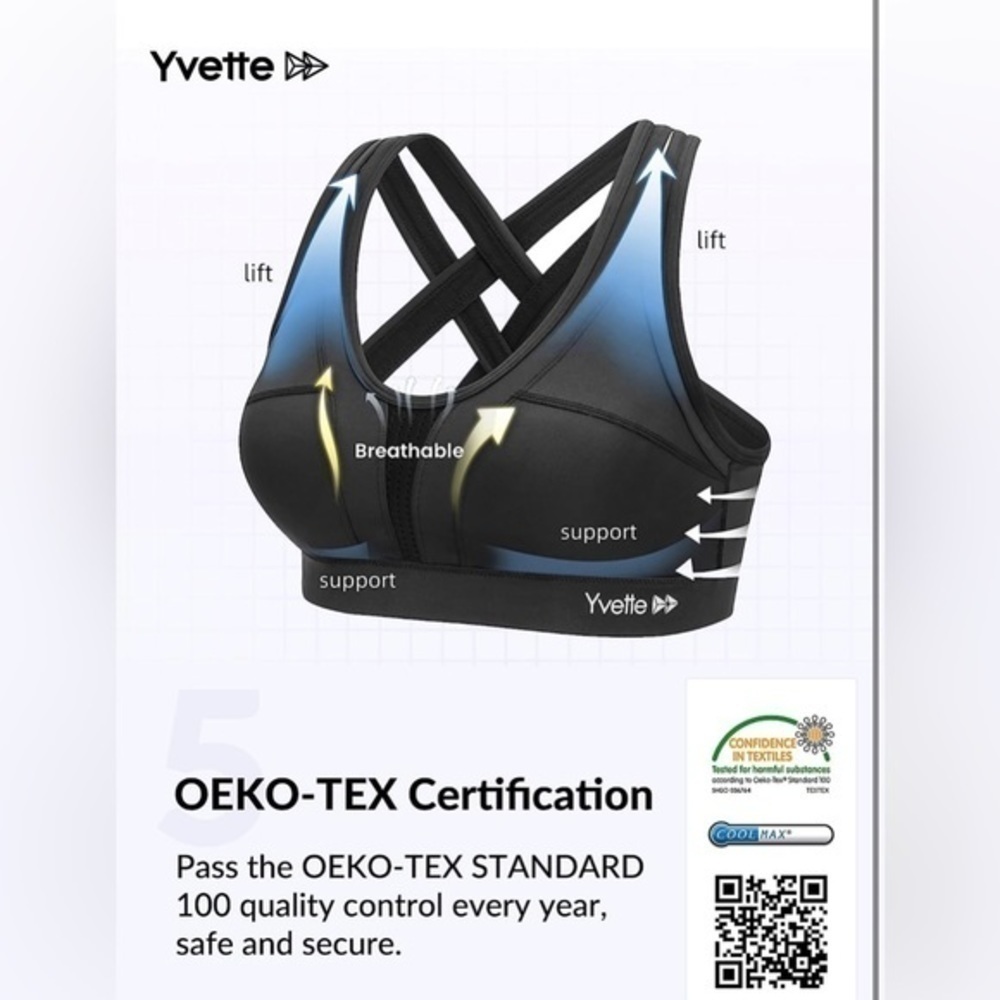 NWT Yvette Sports Bra Criss Cross Back Running Bra for Plus Size Sz XL+ - Picture 3 of 11